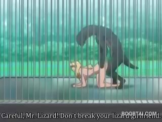 Cycate anime kochanie cipa przybity ciężko przez potwór w the zoo
