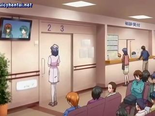 Busty anime nurse licks big penis