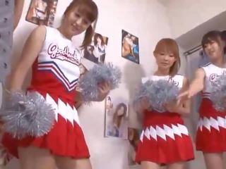 Three big tits japanese cheerleaders sharing penis
